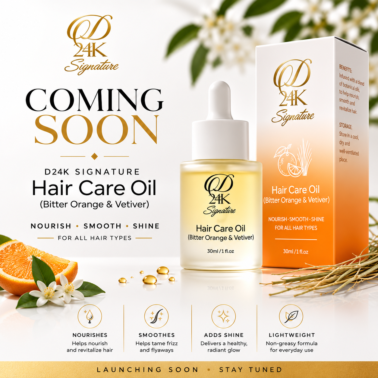 D24K Signature Hair Care Oil – Bitter Orange & Vetiver | 30ml / 1 fl. oz.