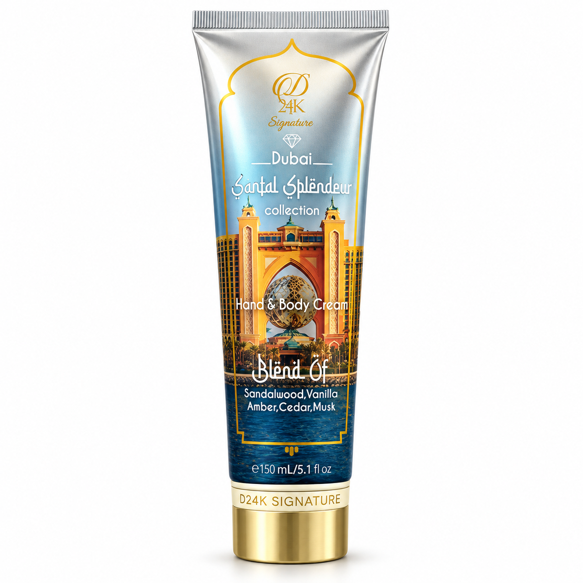 D24K Signature Dubai Santal Splendeur Hand &amp; Body Cream – 150 mL / 5.1 fl oz
