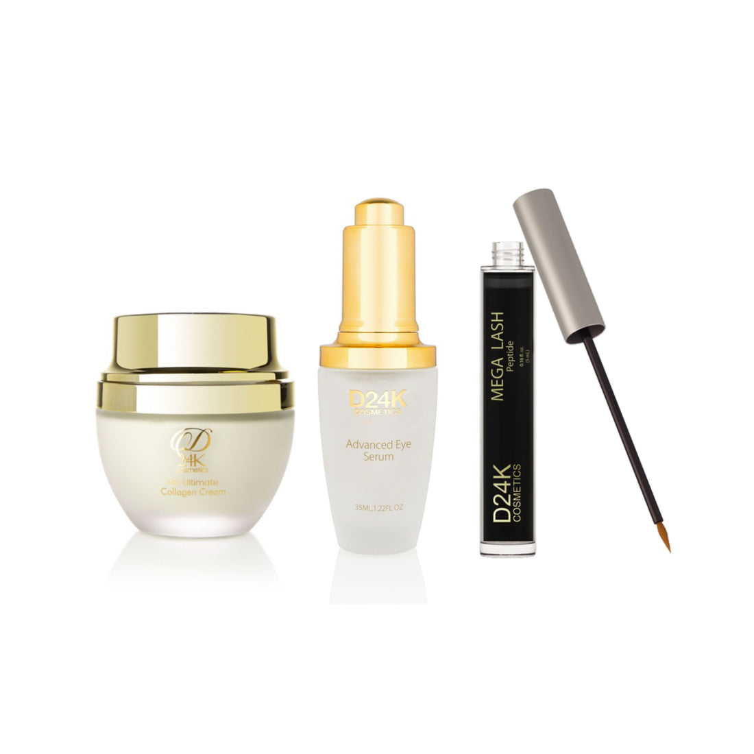 Face Makeover Kit - 24K Advanced Eye Serum +  Mega Lash Growth Peptide Treatment + 24K Ultimate Collagen Cream