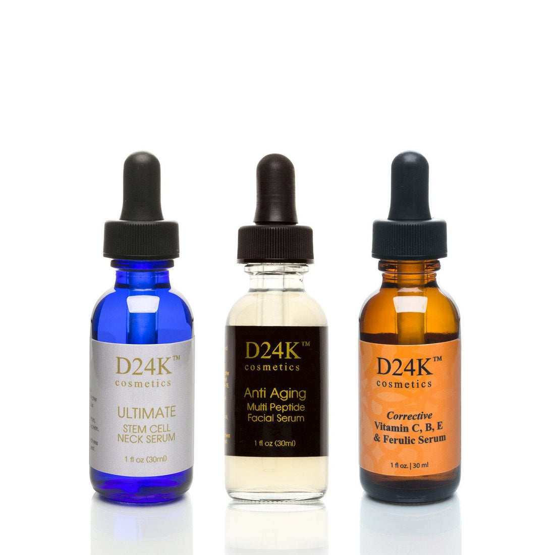 Complete D24K Serum Collection - Ultimate Stem Cell Neck Serum / Corrective Vitamin C,B,E &amp; Ferulic Serum / Anti Aging Multi-Peptide Facial Serum